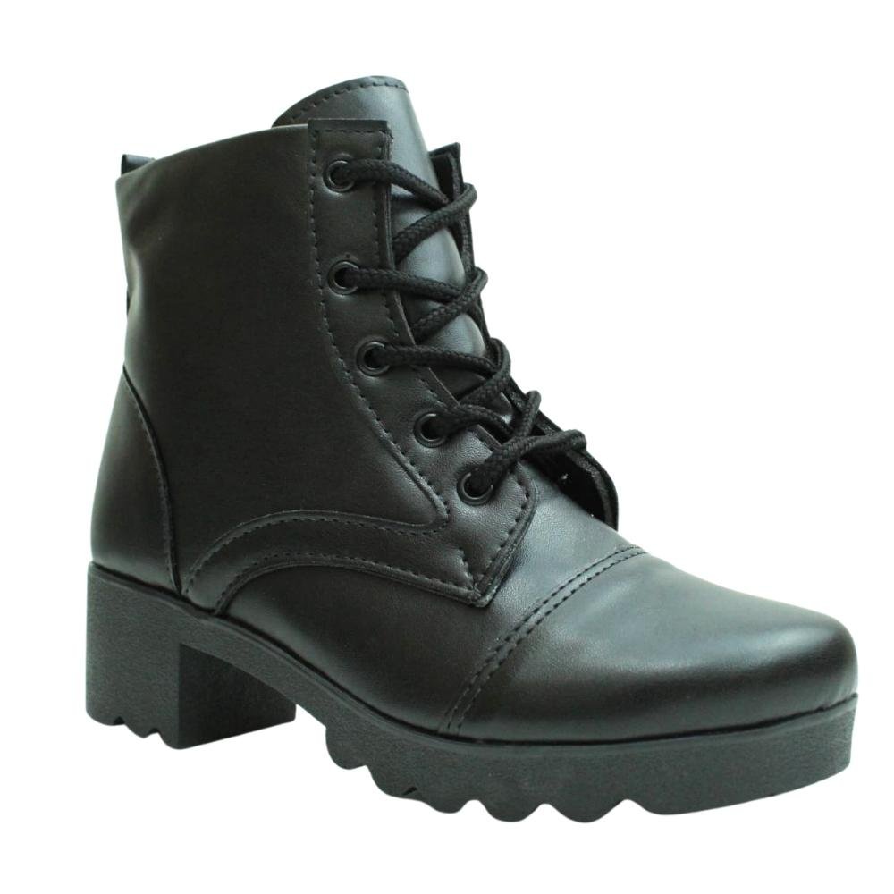Bota Coturno Tratorado Casual Cano Curto Fg Feminino 2025 Preto 2