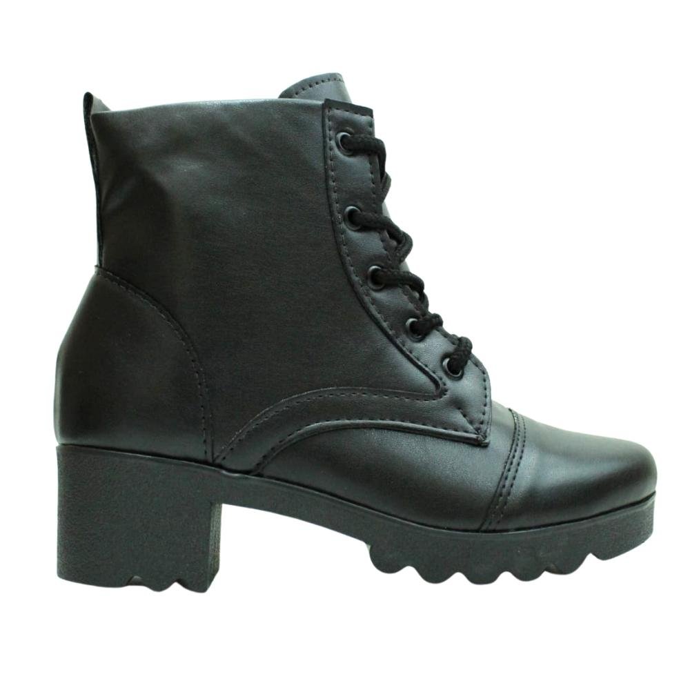Bota Coturno Tratorado Casual Cano Curto Fg Feminino 2025 Preto 3