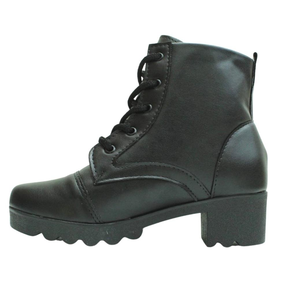 Bota Coturno Tratorado Casual Cano Curto Fg Feminino 2025 Preto 4