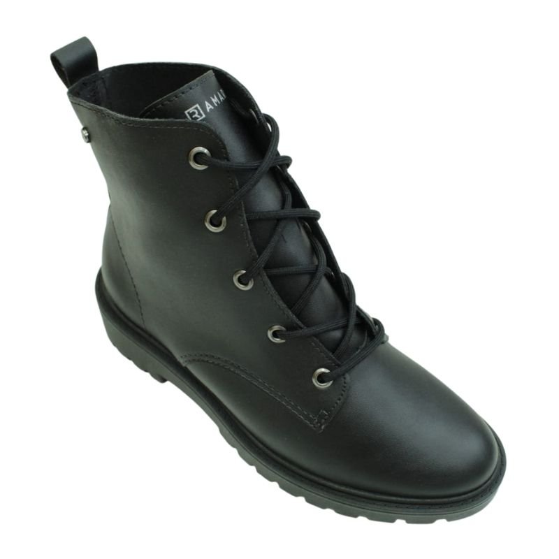 Bota Coturno Ramarim Feminina Cano Curto Couro  22-90121 Preto 1