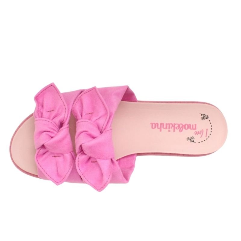 Chinelo Infantil Feminino Slide Tiras Laço Molekinha 2312602 Rosa 5