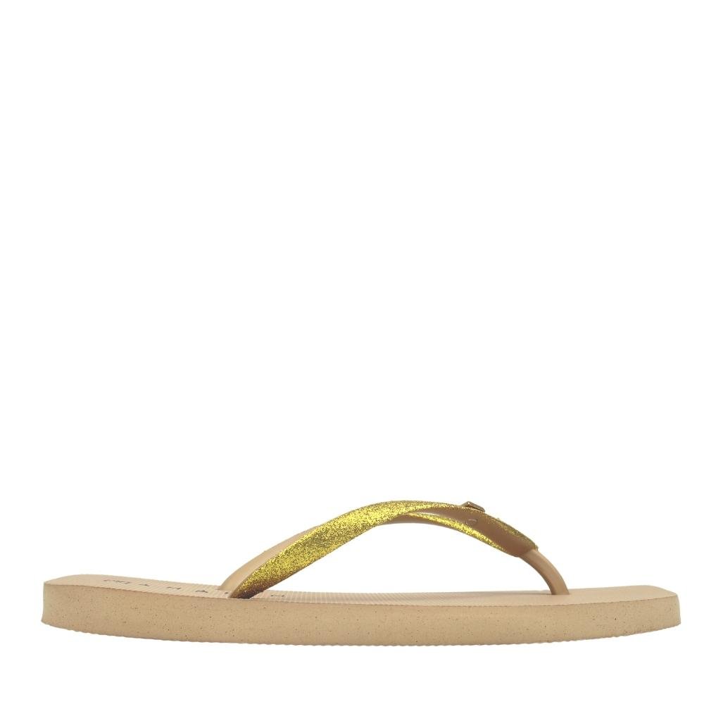 Chinelo Rasteira Feminina Glitter Conforto Ramarim 22-1233 Bege 2