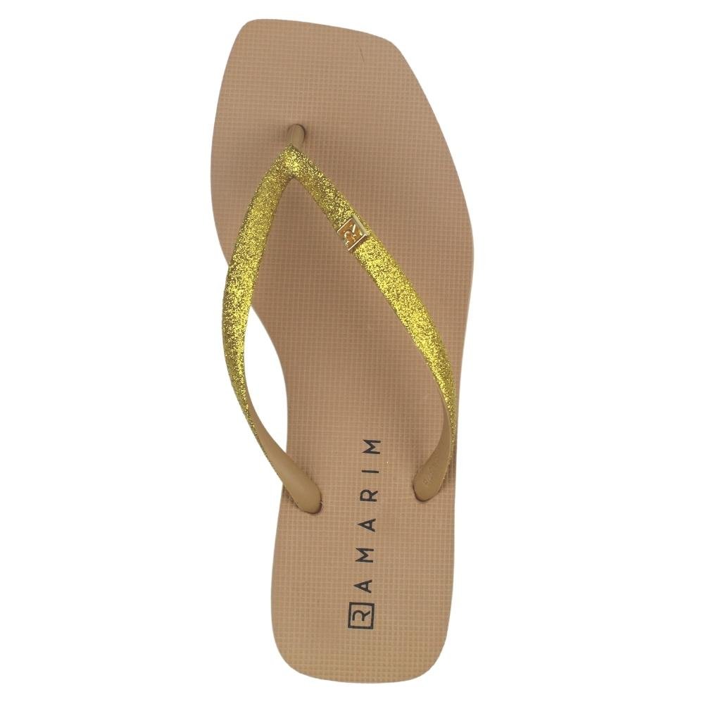 Chinelo Rasteira Feminina Glitter Conforto Ramarim 22-1233 Bege 4