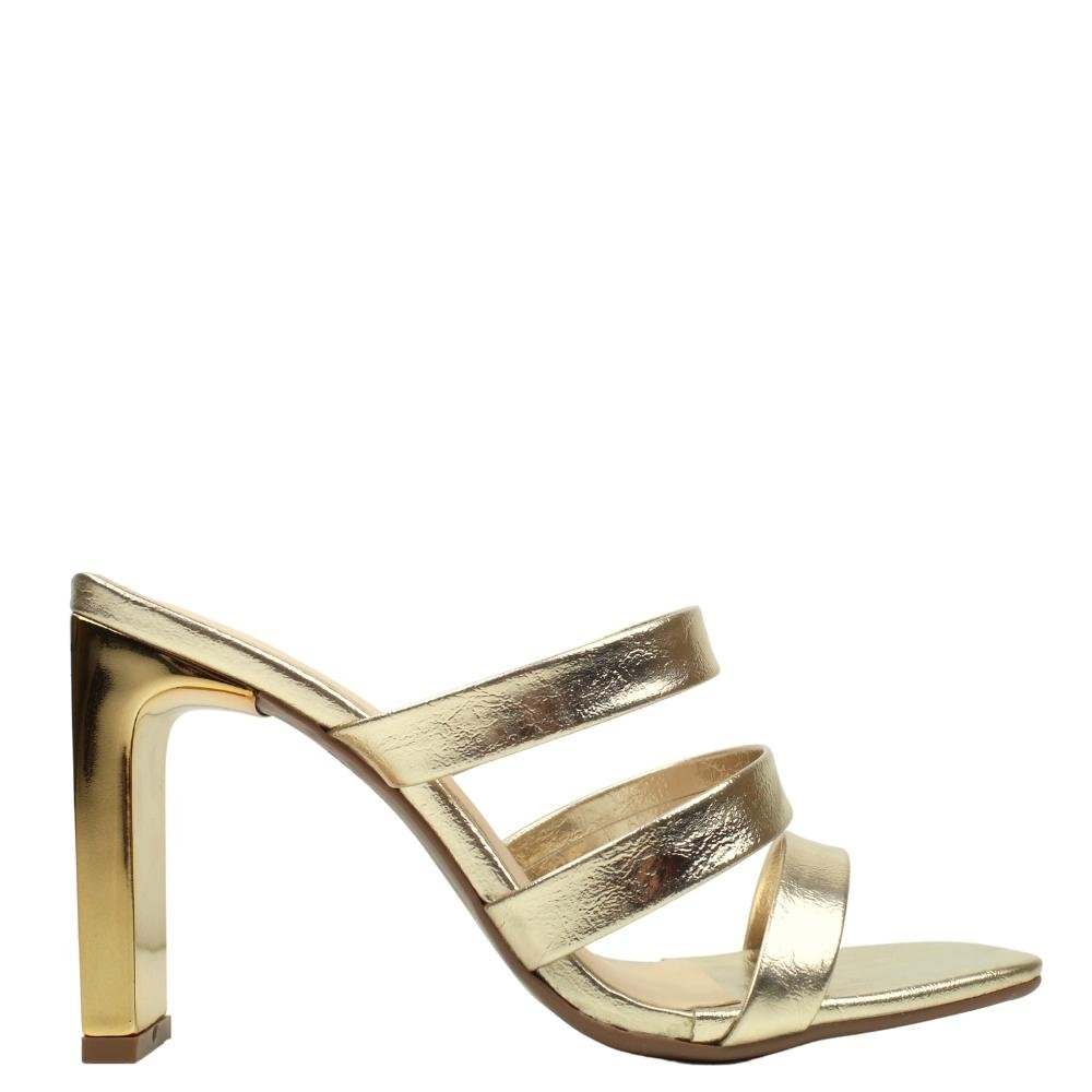 Sandália Feminina Conforto Bebecê Salto Médio Tiras T8625081 Dourado 2