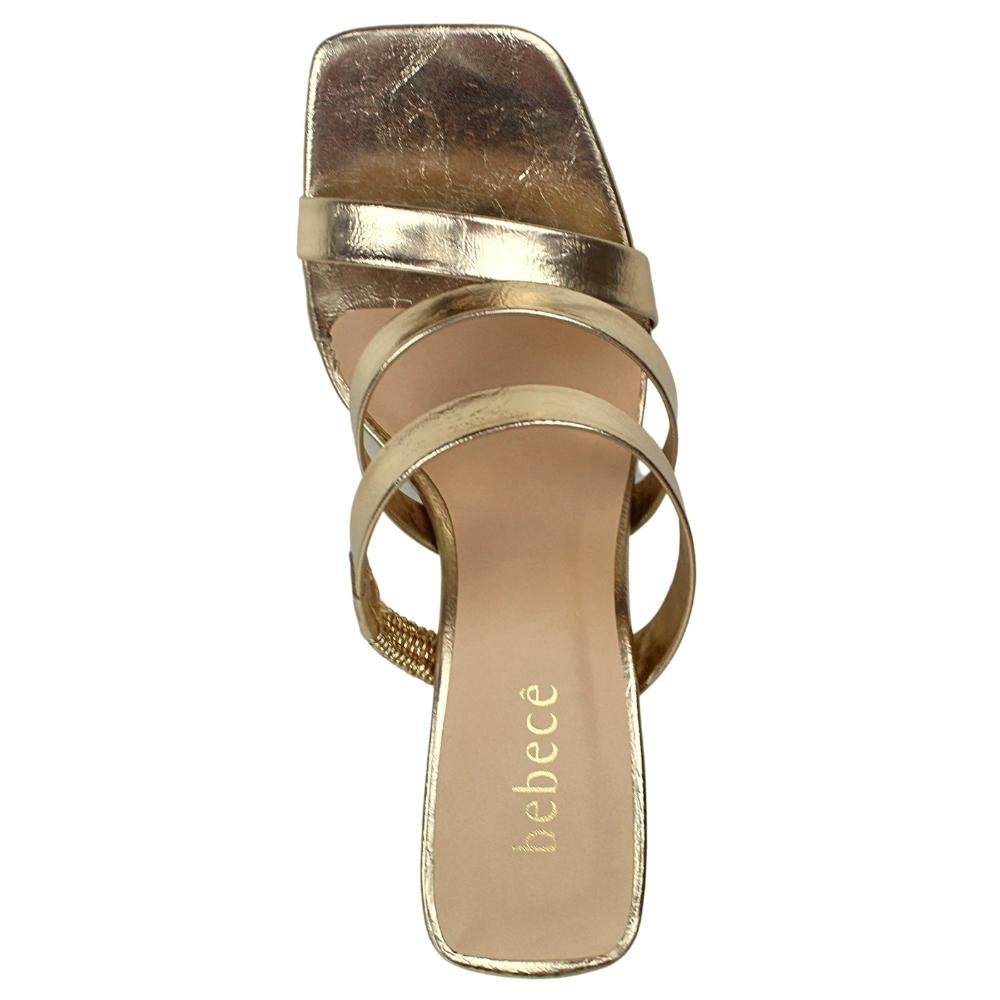 Sandália Feminina Conforto Bebecê Salto Médio Tiras T8625081 Dourado 4