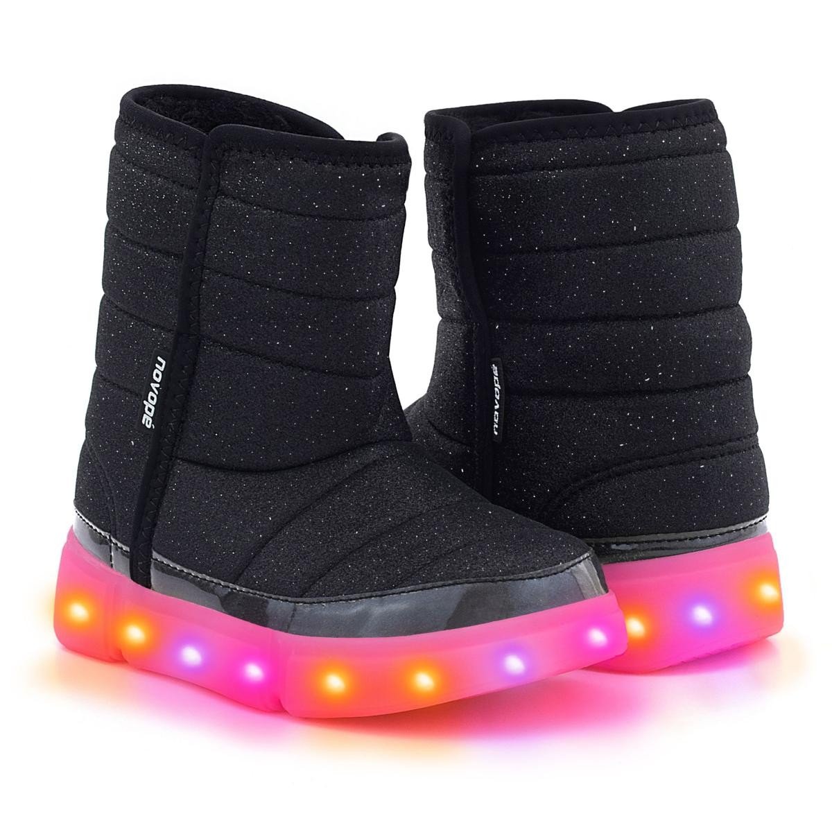 Bota Novope 50001381 Led Forrada Lã Pelinho Infantil Preto 2