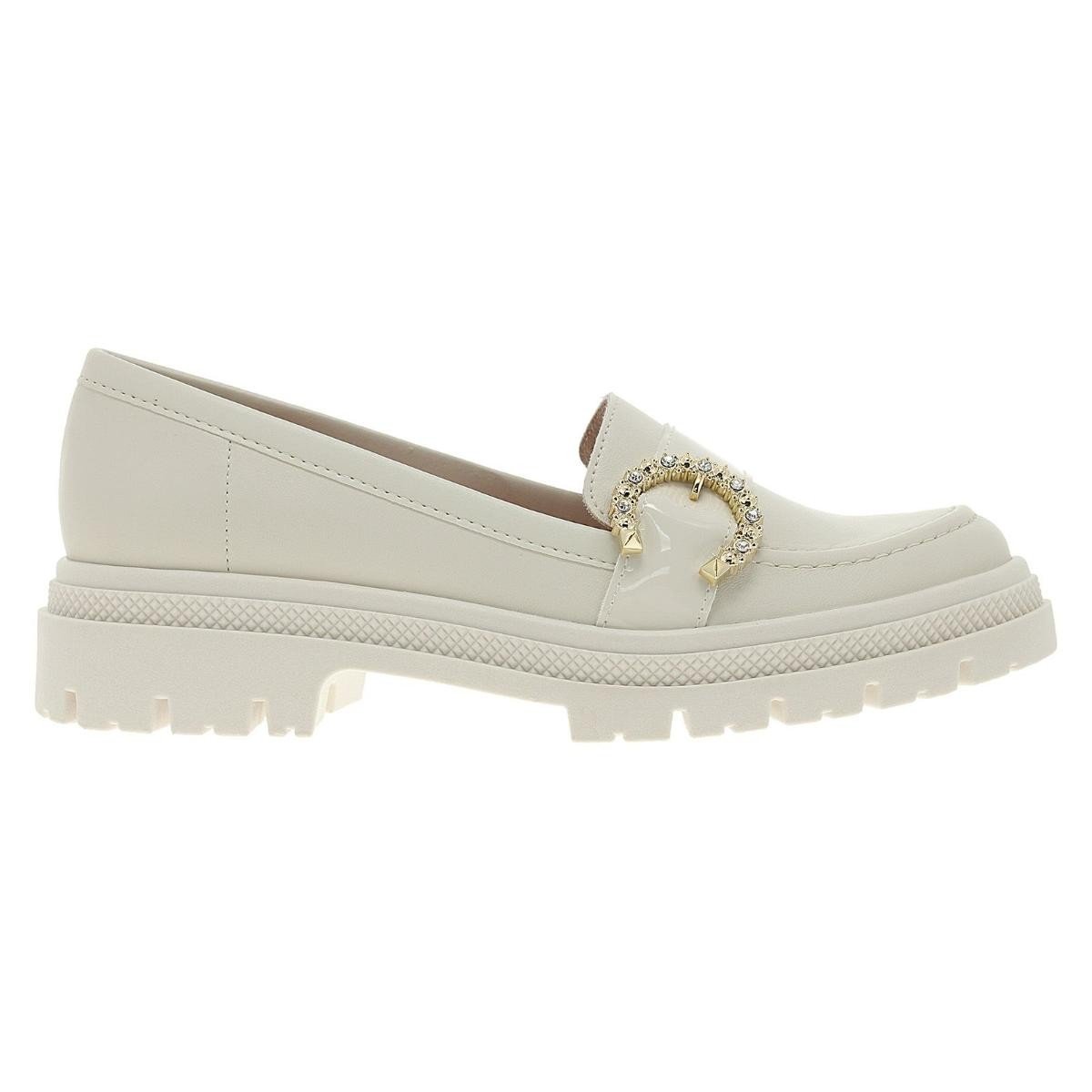 Mocassim Moleca 5775.106 LoaferTratorado Feminino Branco 5