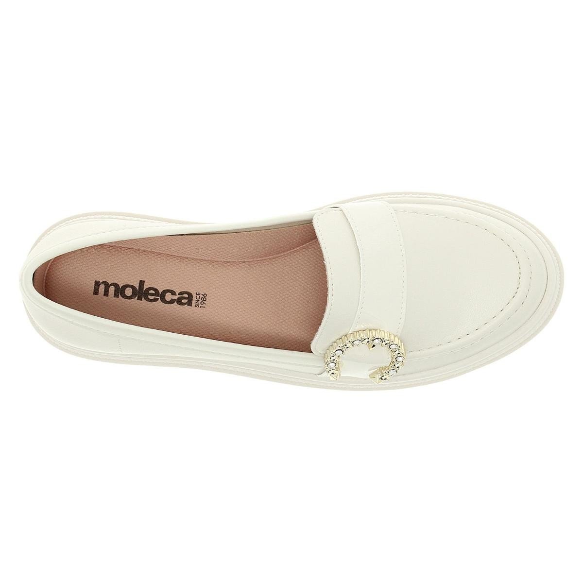 Mocassim Moleca 5775.106 LoaferTratorado Feminino Branco 6