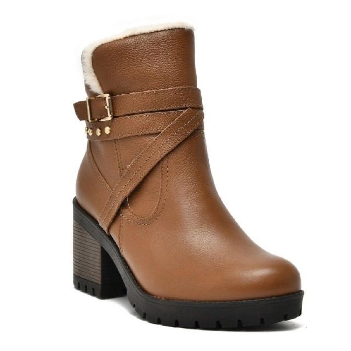 Bota Via Marte 23-8906-01 Forrada Lã Pelinho Feminina Marrom 1