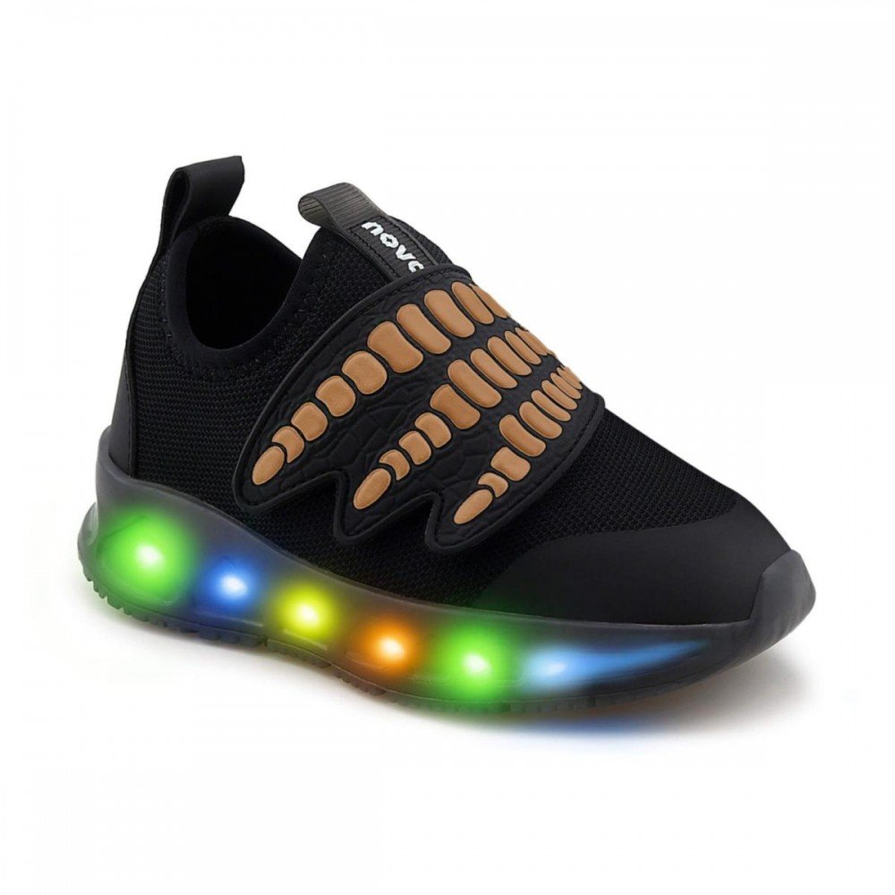 Tenis Novopé 30001273 3453 Led Dino Infantil Preto 1