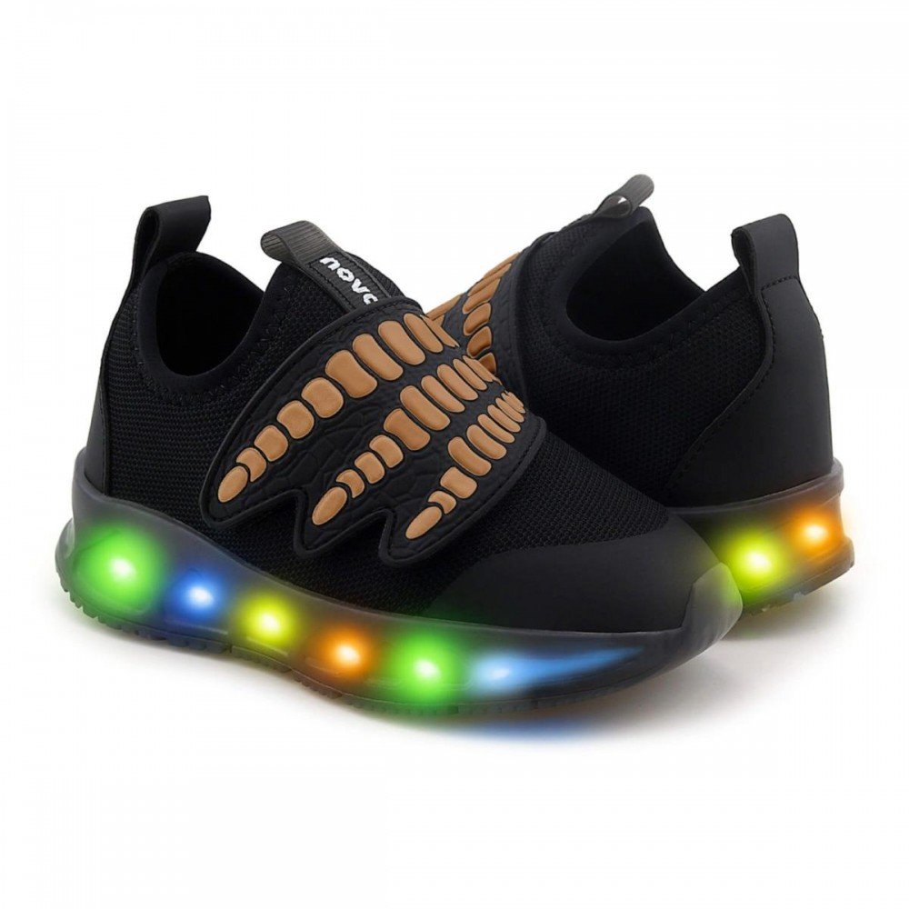 Tenis Novopé 30001273 3453 Led Dino Infantil Preto 2