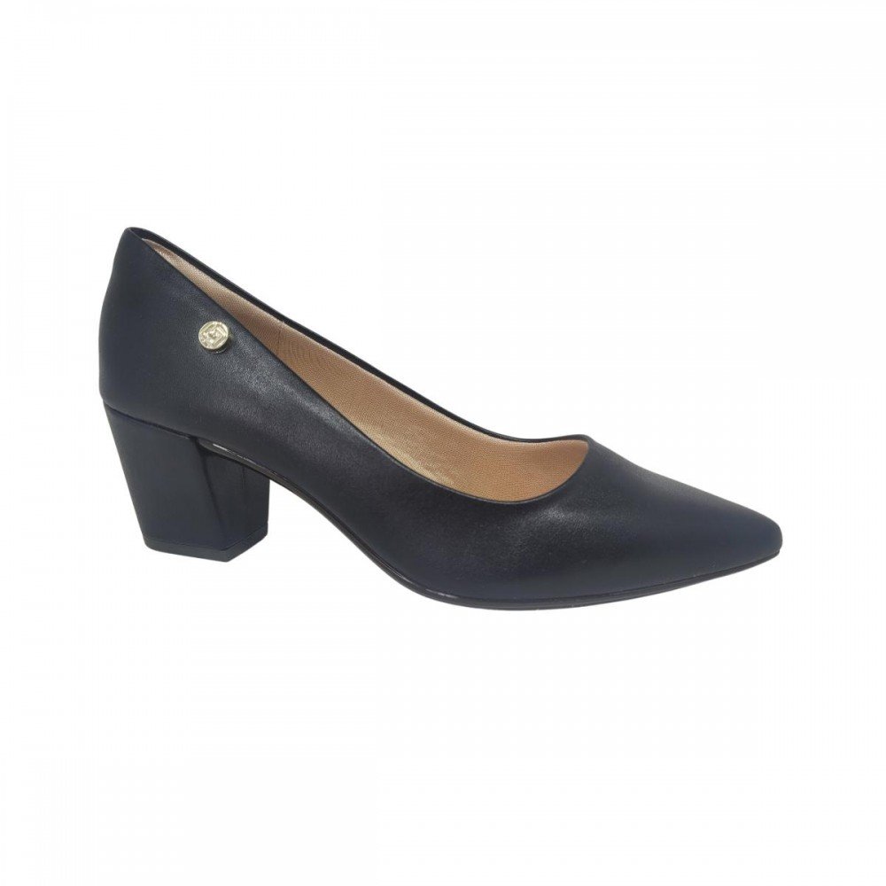 Sapato Light Gel 595.0001 Scarpin Salto Grosso Feminino Preto 1