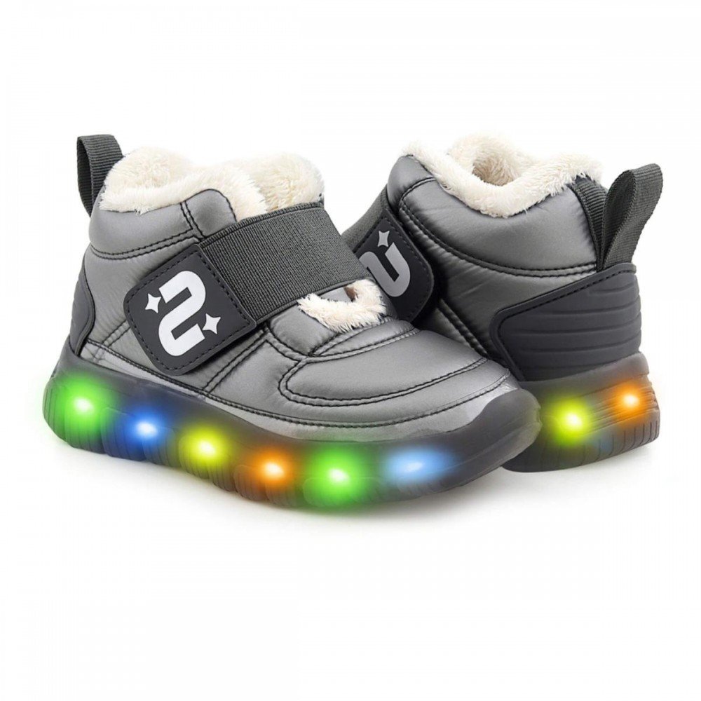 Bota Novopé 99001589 3799 Led Forrada Lã Pelinho Infantil Prata 4