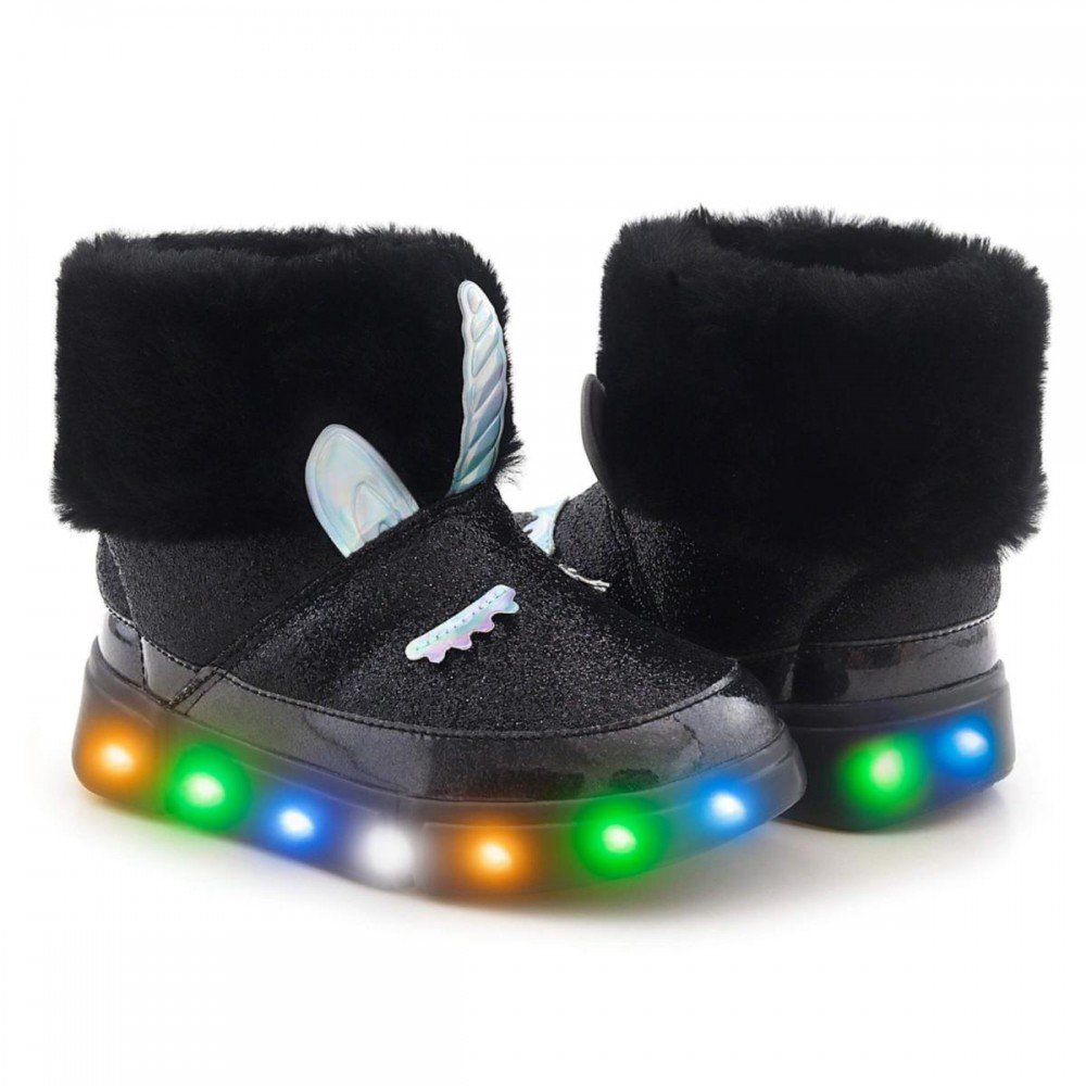 Bota Novopé 50001411 Led Unicórnio Forrada Lã Infantil Preto 2