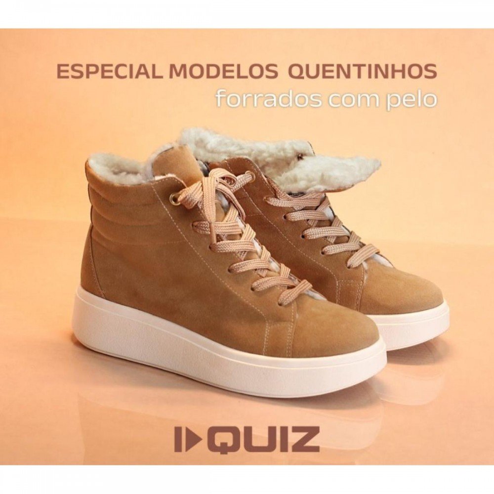 Bota Quiz 69-1977-11 Abotinado Forrado Lã Pelinho Feminino Bege 2