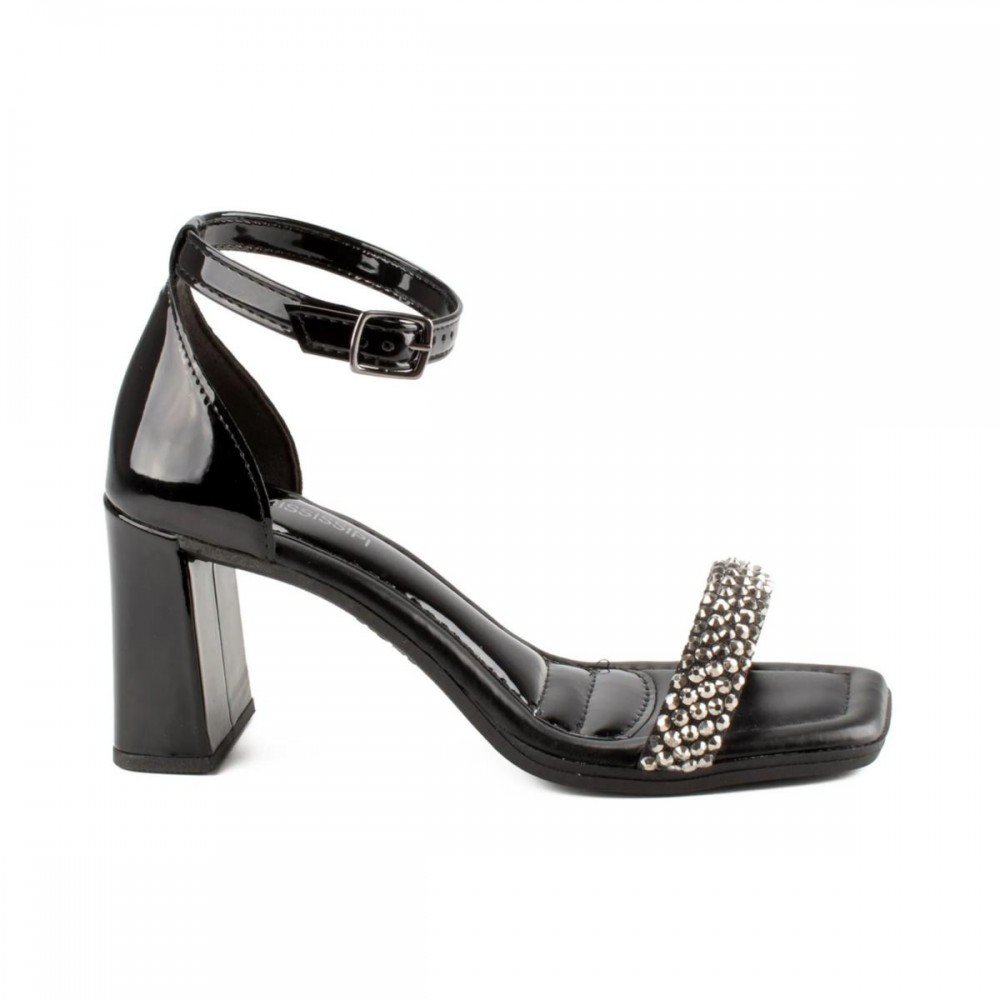 Sandalia Mississipi Mf393 Salto Grosso Verniz Feminino Preto 4