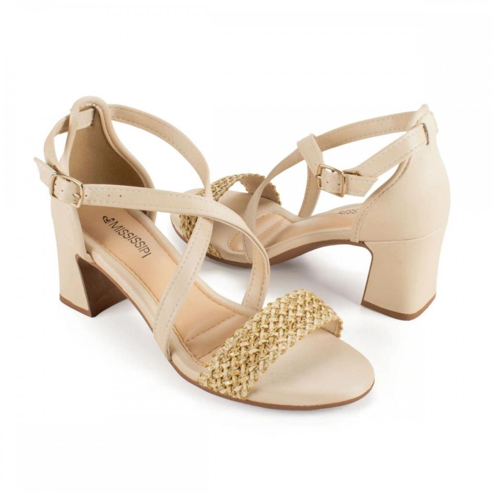 Sandalia Mississipi Mf942 Salto Bloco Feminino Bege 5