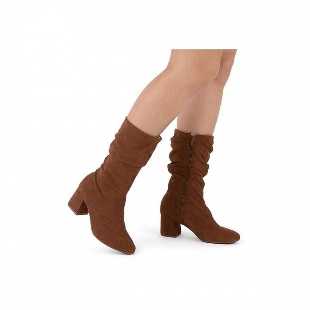 Bota Beira Rio 9076.112 Salto Bloco Camurça Feminino Caramelo 3