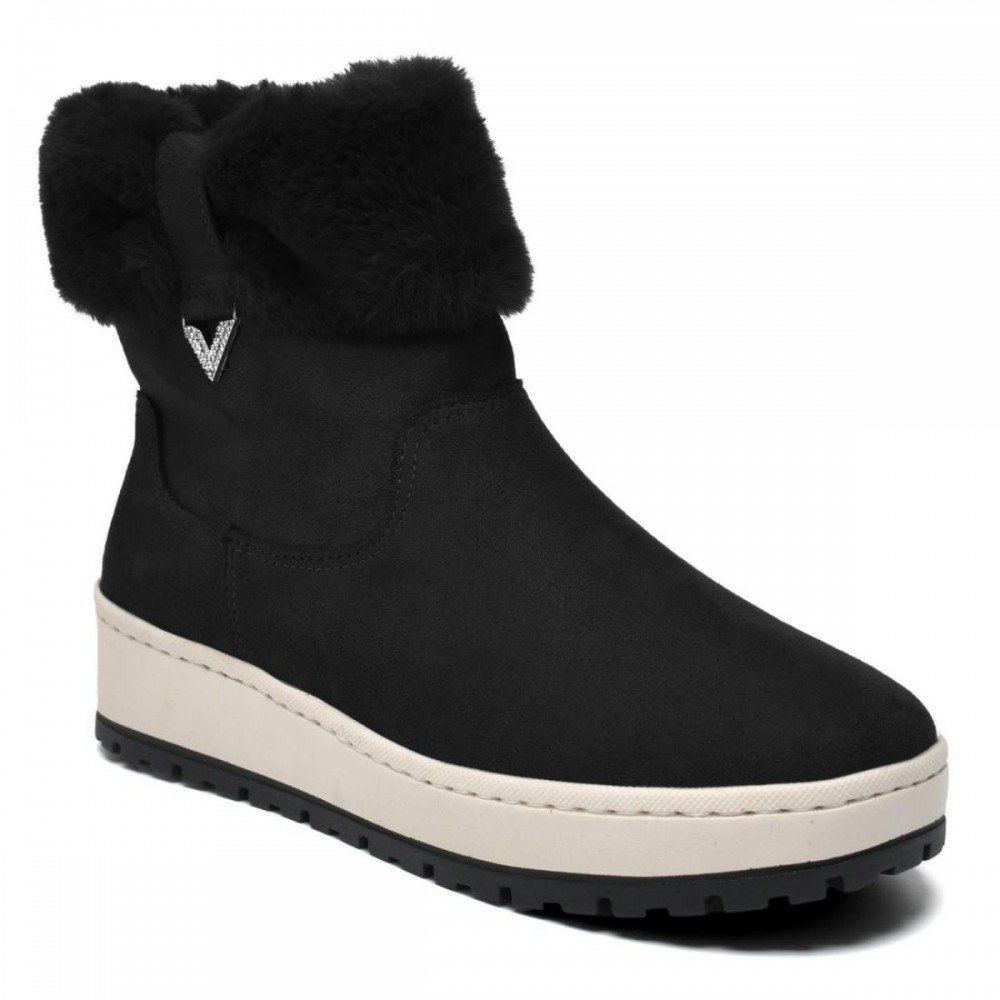 Bota Via Marte 259-008-09 Anabela Forrada Lã Pelo Feminino Preto 1