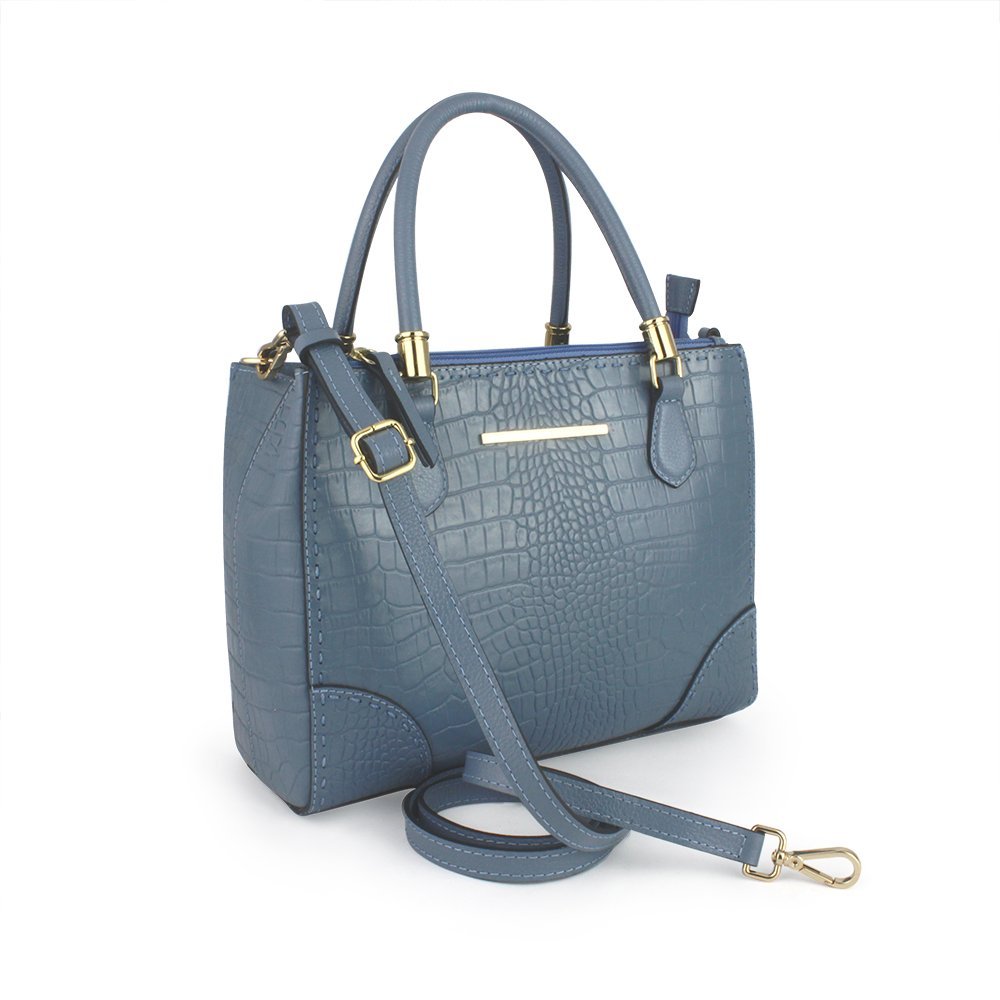 Bolsa feminina em couro croco Vitoria Heinz 1053 Azul 2