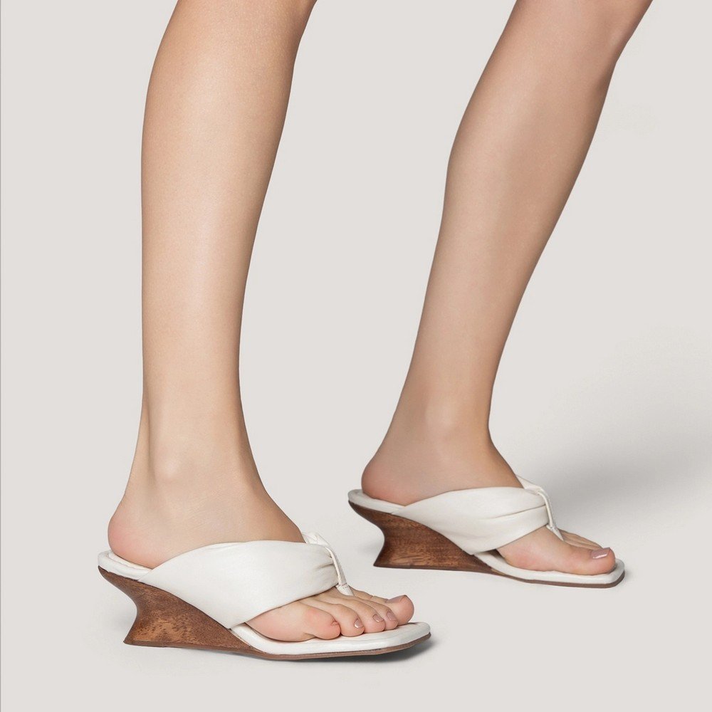 Open Mule Thong Puffy Salto Anabela Woody 974001 Branco 5