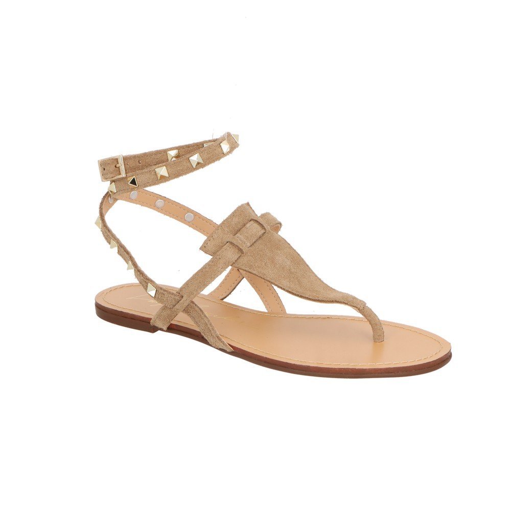 Rasteira Gladiadora Couro Com Tachas Luiza Barcelos 60010073 Bege 2