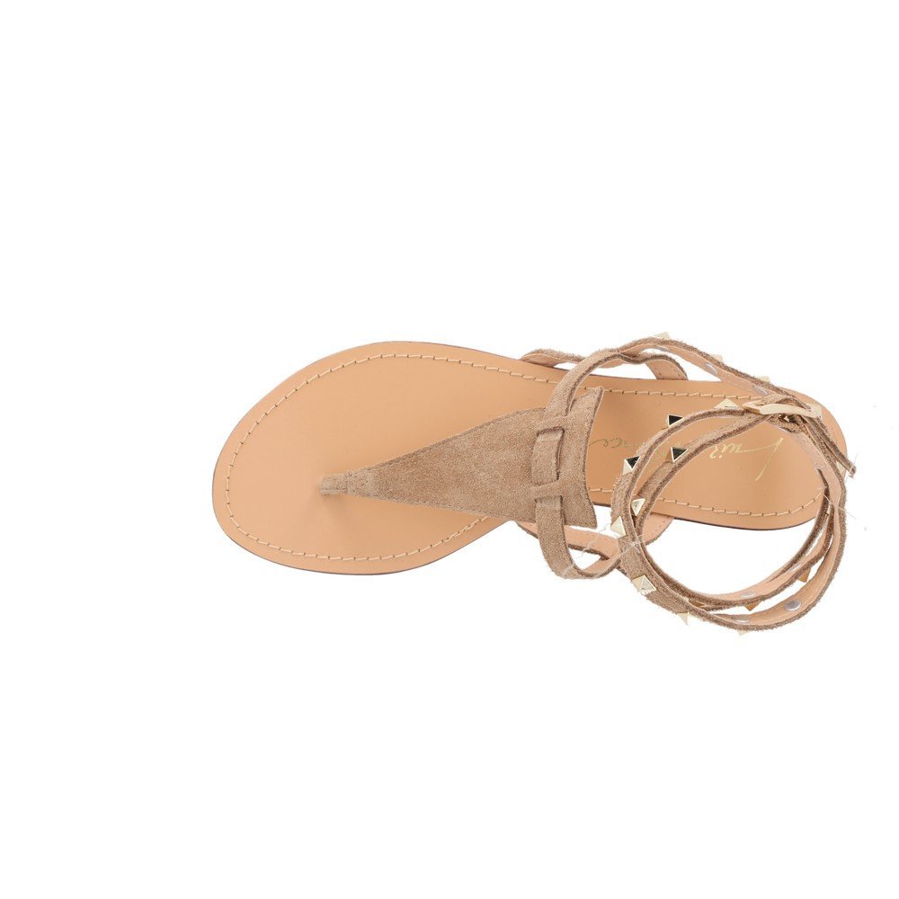 Rasteira Gladiadora Couro Com Tachas Luiza Barcelos 60010073 Bege 4