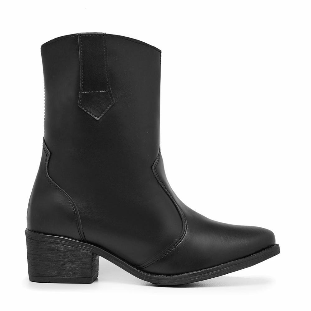 Bota Feminina Cano Curto Bico Fino Western Zíper Improvizzo Preto 2