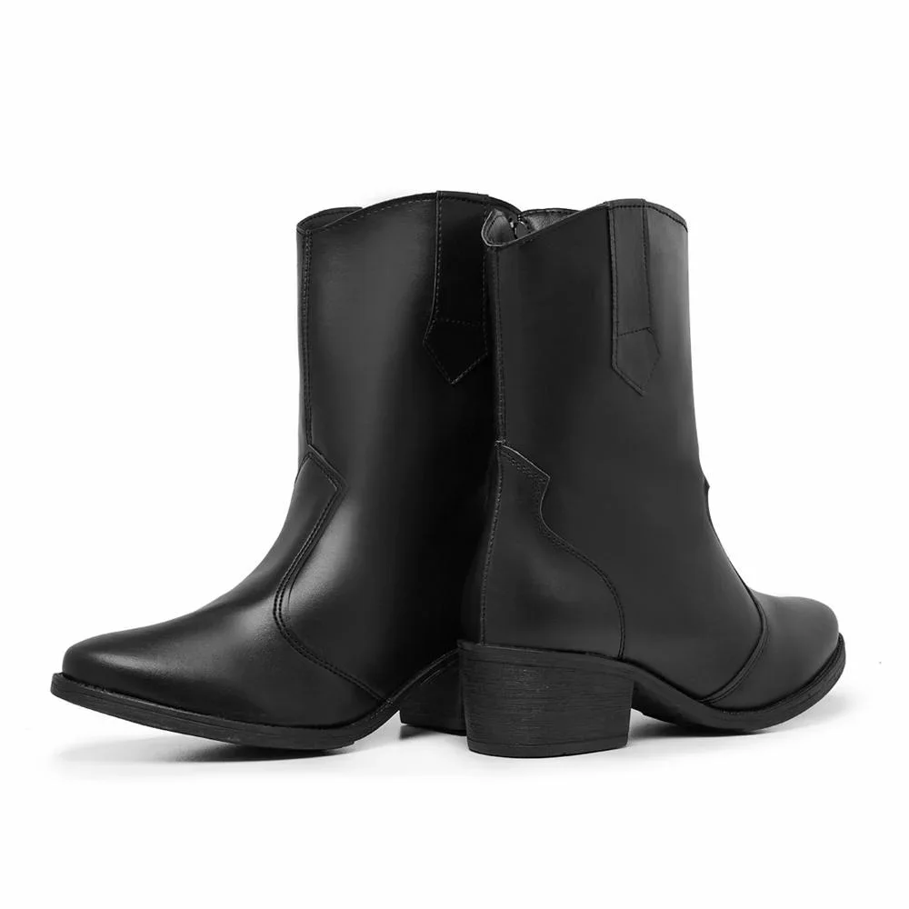 Bota Feminina Cano Curto Bico Fino Western Zíper Improvizzo Preto 3