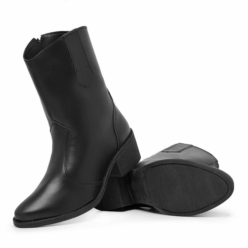 Bota Feminina Cano Curto Bico Fino Western Zíper Improvizzo Preto 4