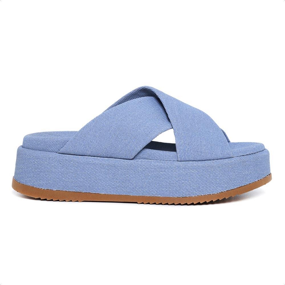 Sandália Feminina Papete Slide Tiras Moderna Casual Azul 2