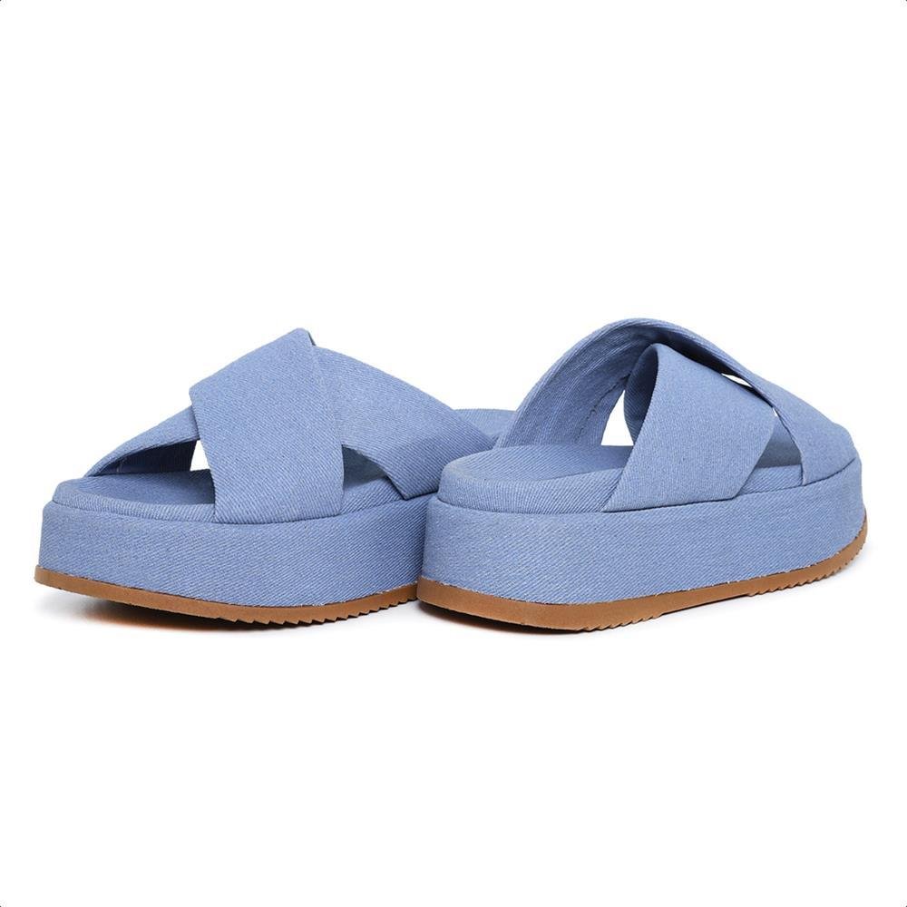 Sandália Feminina Papete Slide Tiras Moderna Casual Azul 3