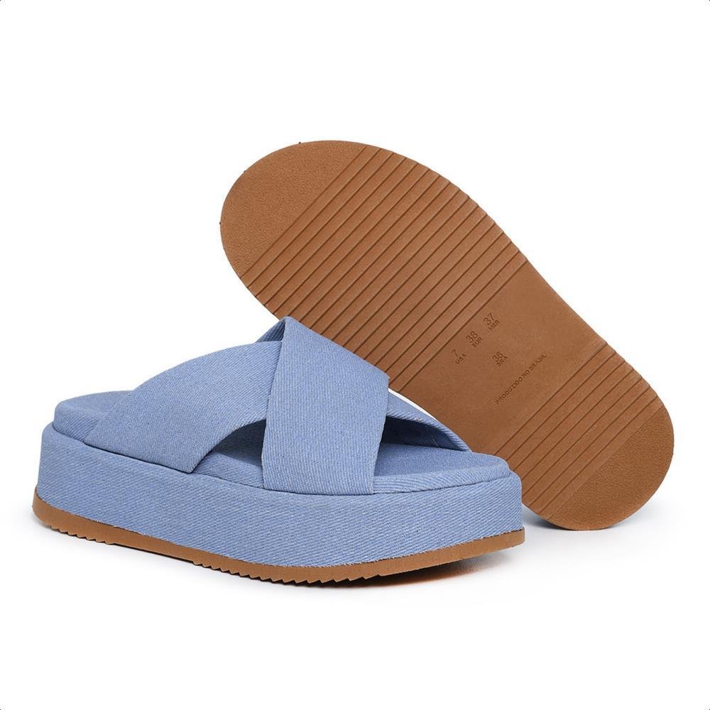 Sandália Feminina Papete Slide Tiras Moderna Casual Azul 4