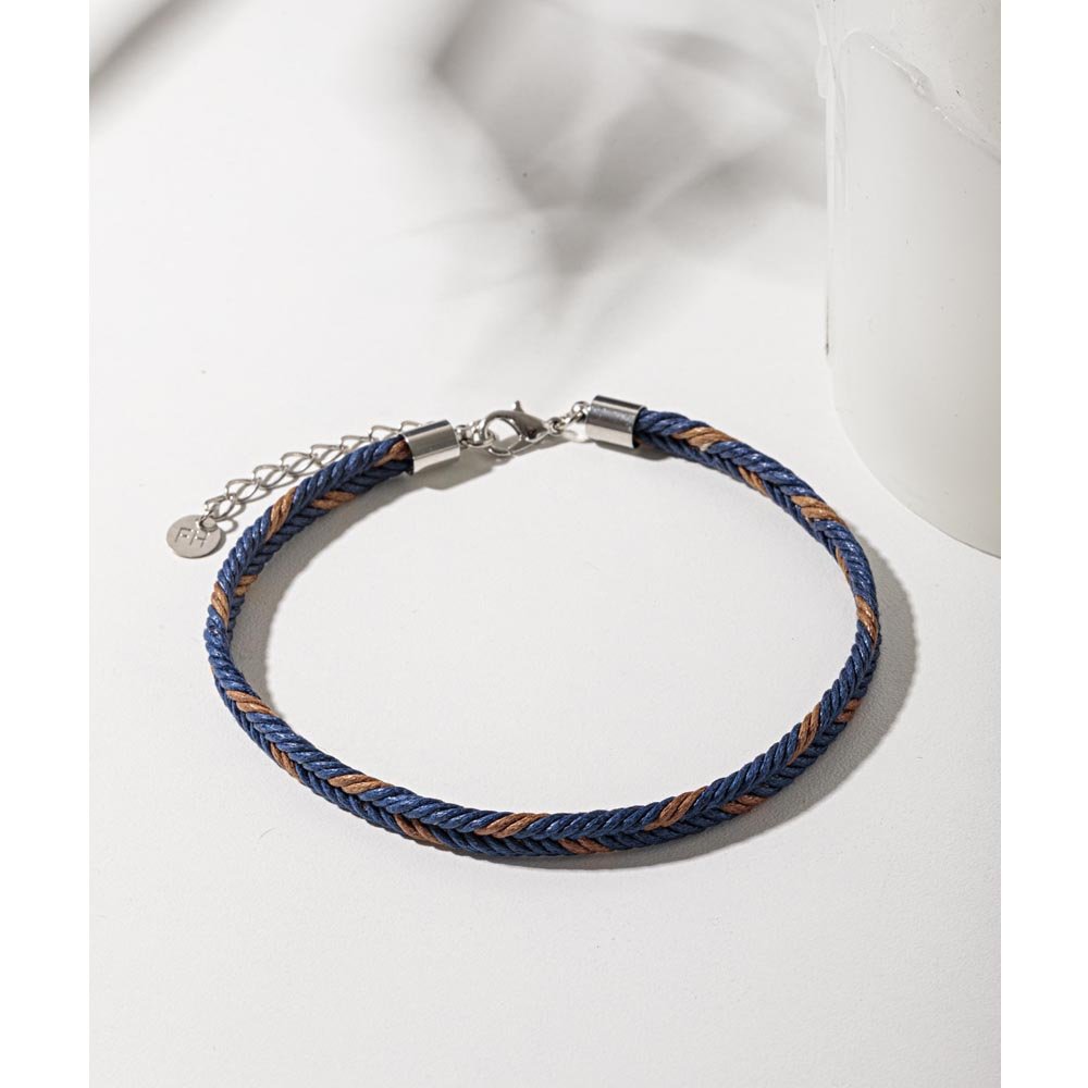 Tornozeleira Masculina Cordão Trançado Natural Stone Azul 1