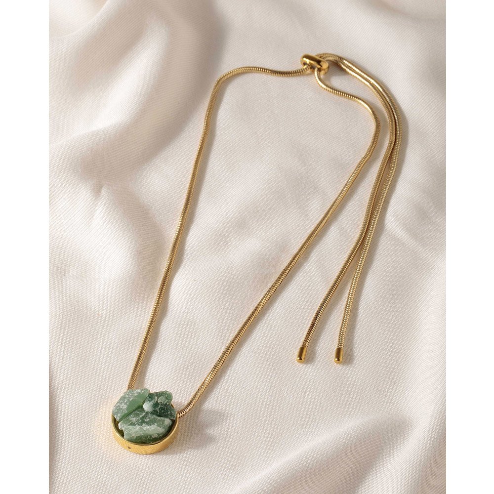 Colar Feminino Gravatinha Quartzo Verde Calm Dourado 2