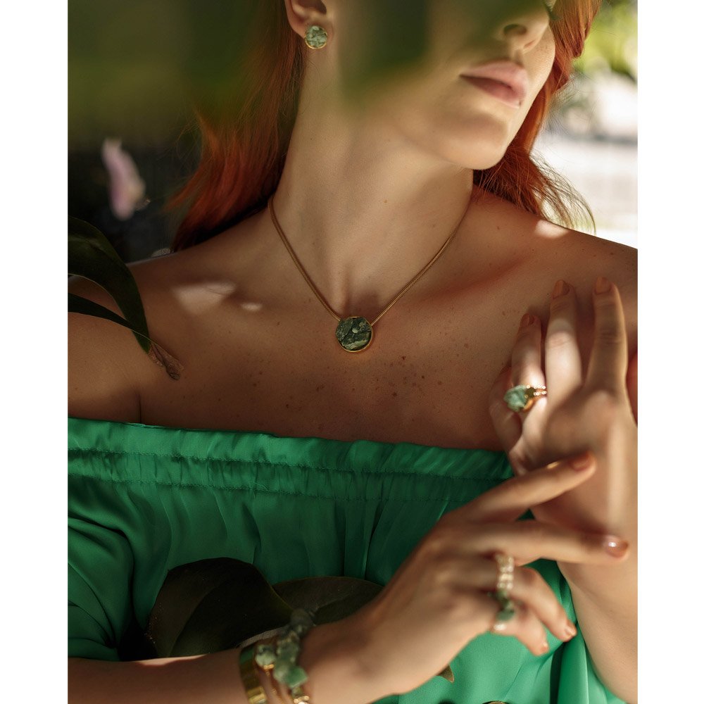 Colar Feminino Gravatinha Quartzo Verde Calm Dourado 3