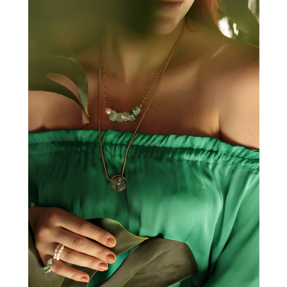 Colar Feminino Gravatinha Quartzo Verde Calm Dourado 4