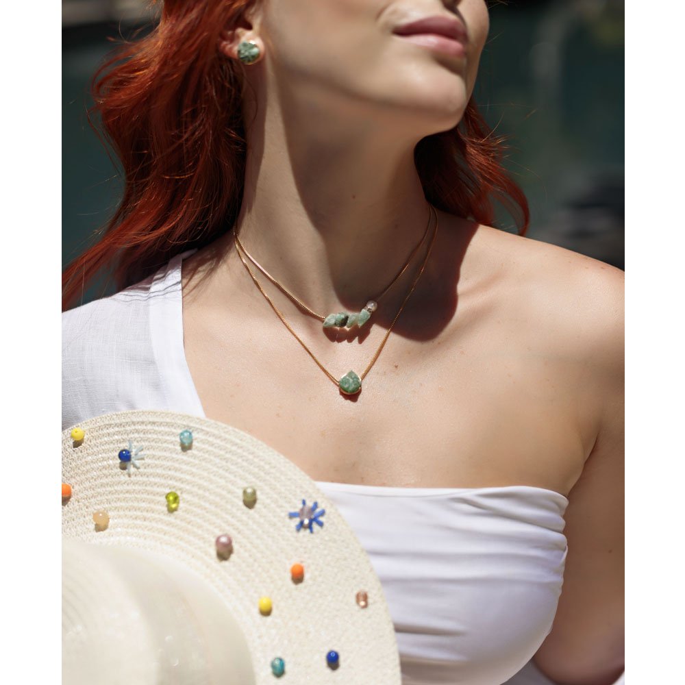 Colar Feminino Mini Round Quartzo Verde Calm Dourado 3