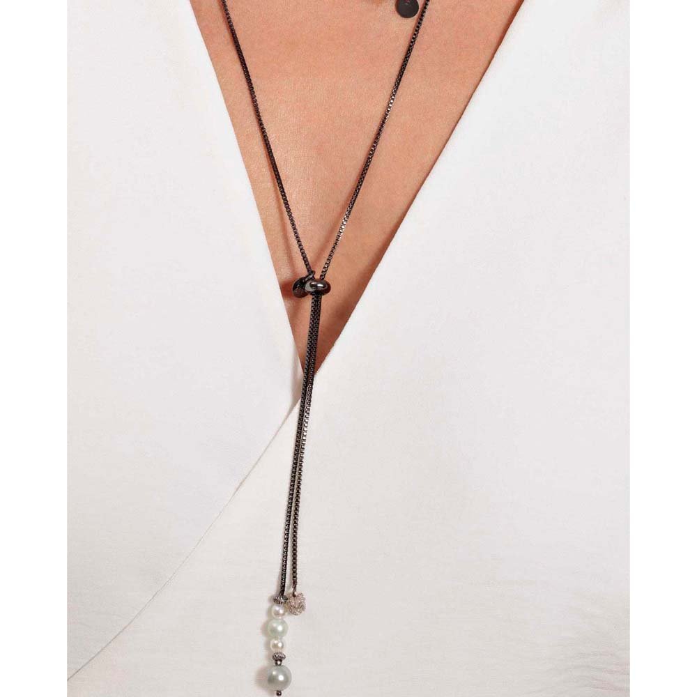 Colar Feminino Gravatinha Nó Prateado Harmony Cinza 4