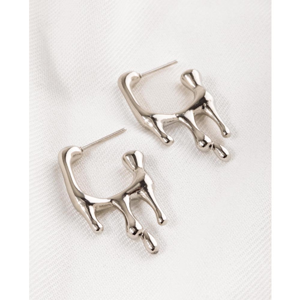 Brinco Feminino Argola Melted Prateado Chunky Metal Prata 2