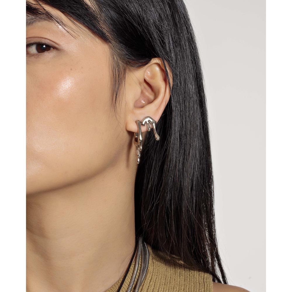 Brinco Feminino Argola Melted Prateado Chunky Metal Prata 3