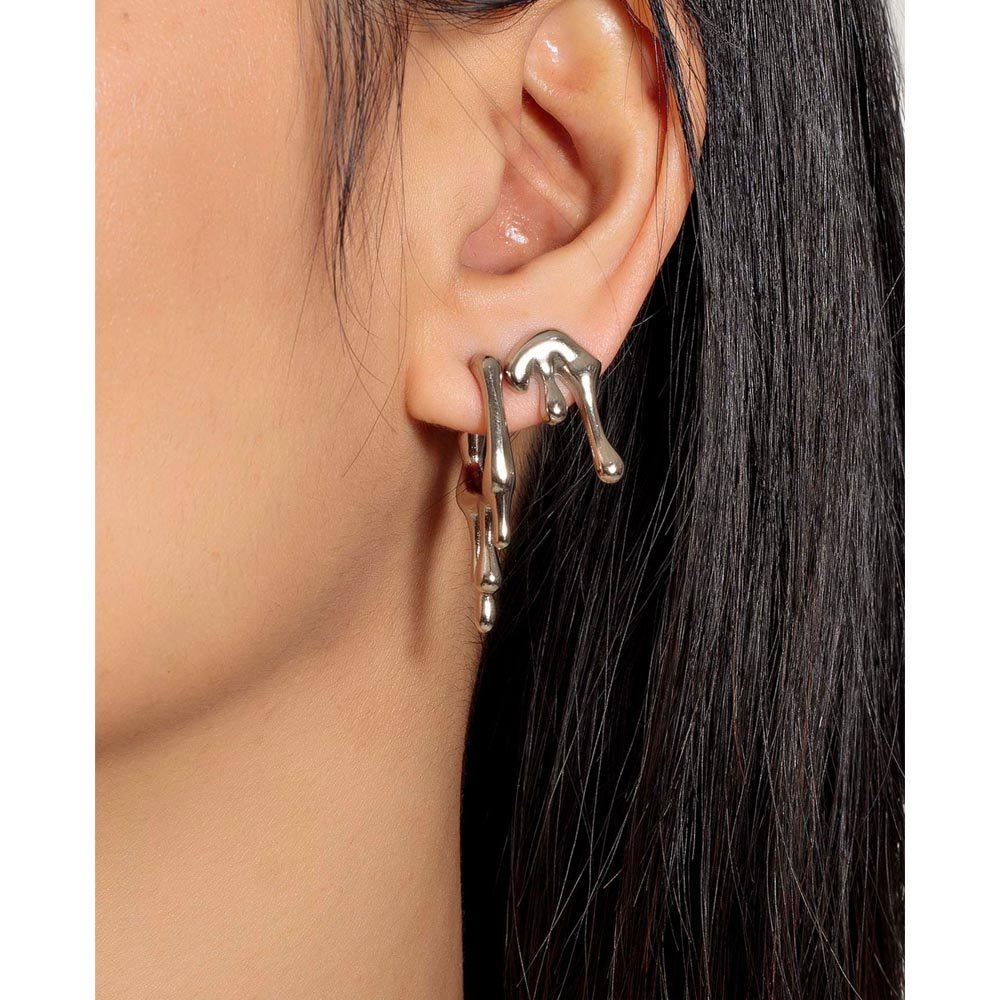 Brinco Feminino Argola Melted Prateado Chunky Metal Prata 4