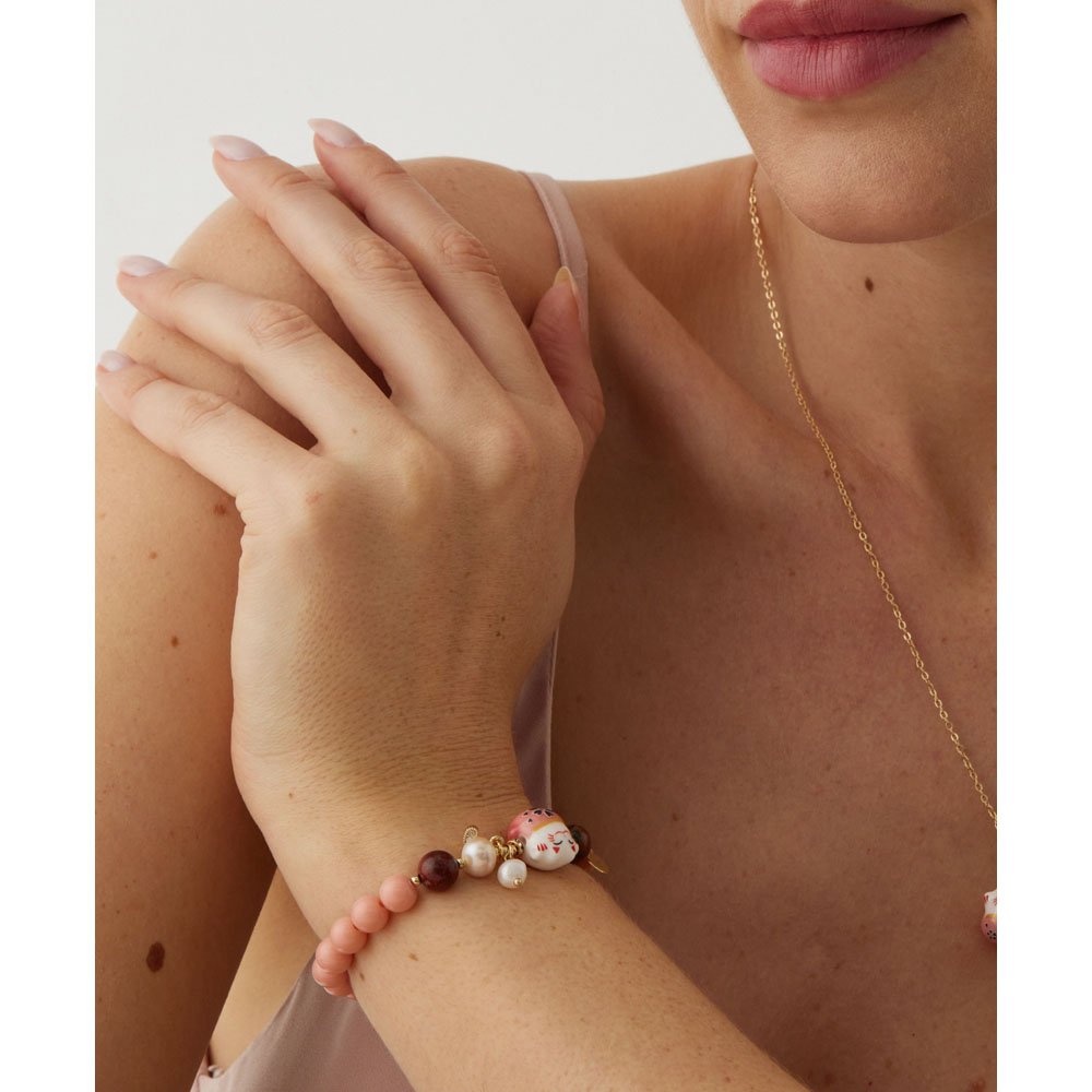 Pulseira Feminina Gatinho da Sorte Rosa Laranja 3