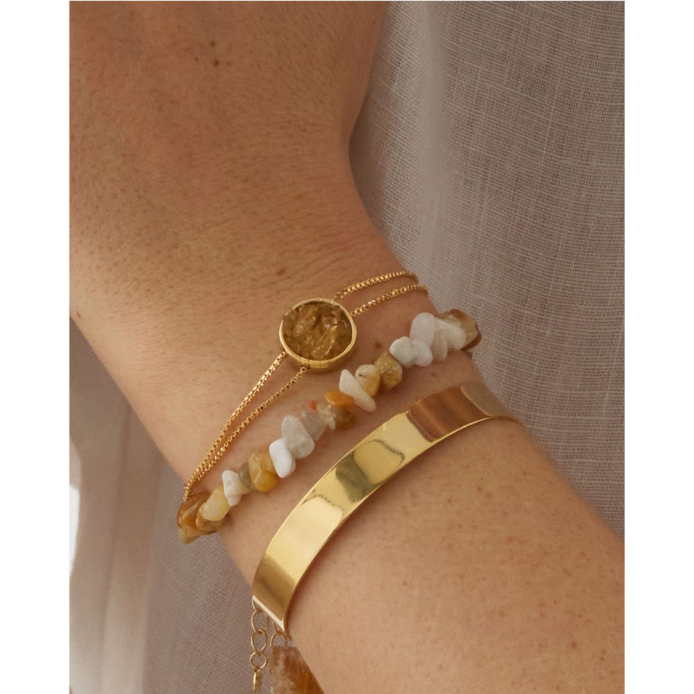 Pulseira Feminina Dupla Pedra Citrino Gaya Dourado 4