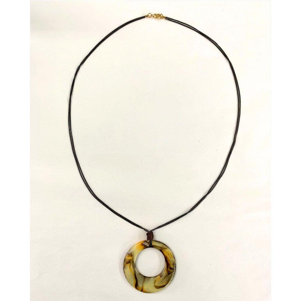 Colar Feminino Longo Resina Marmorizada Preto 2