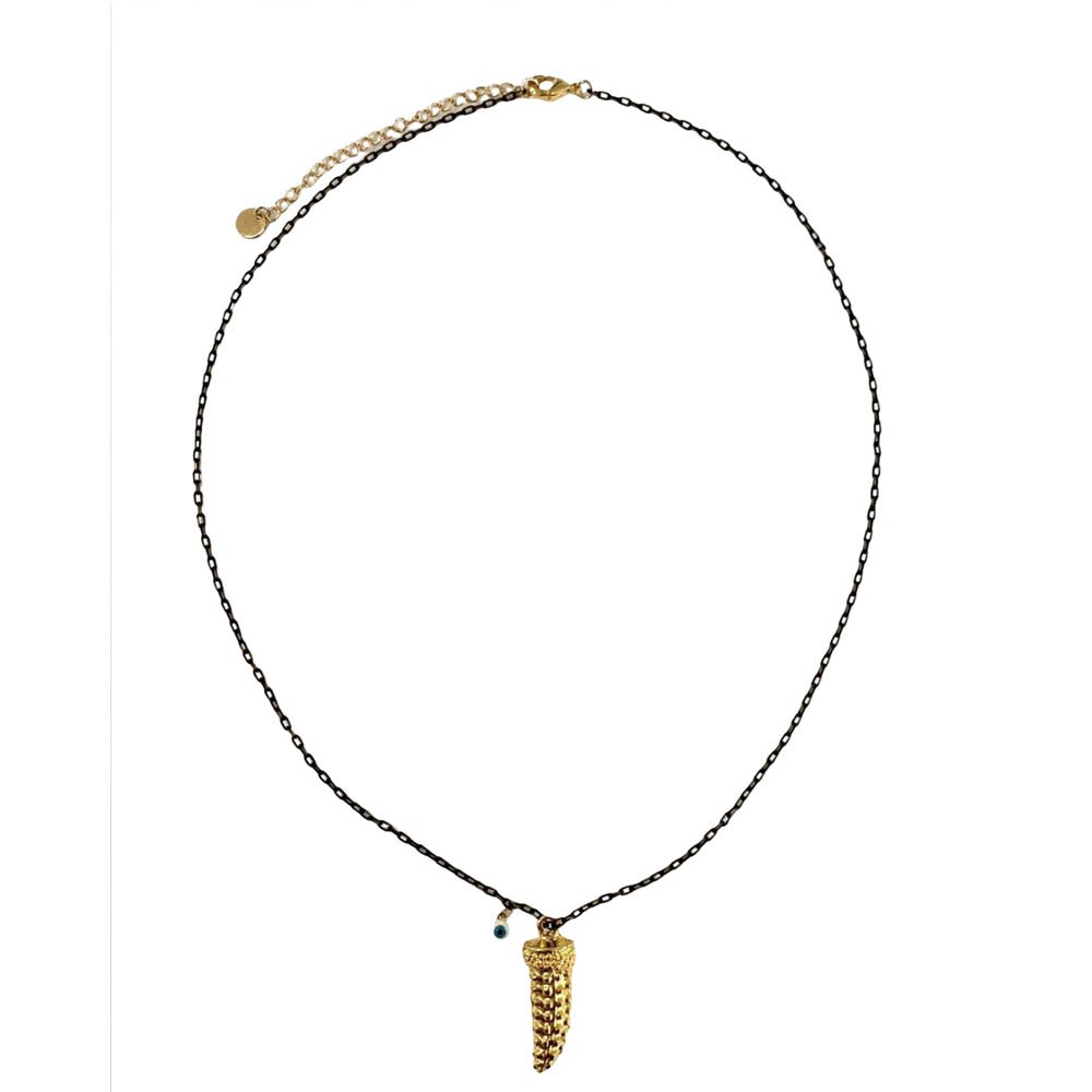 Colar Feminino Dente Texturizado e Olho Grego Preto 1