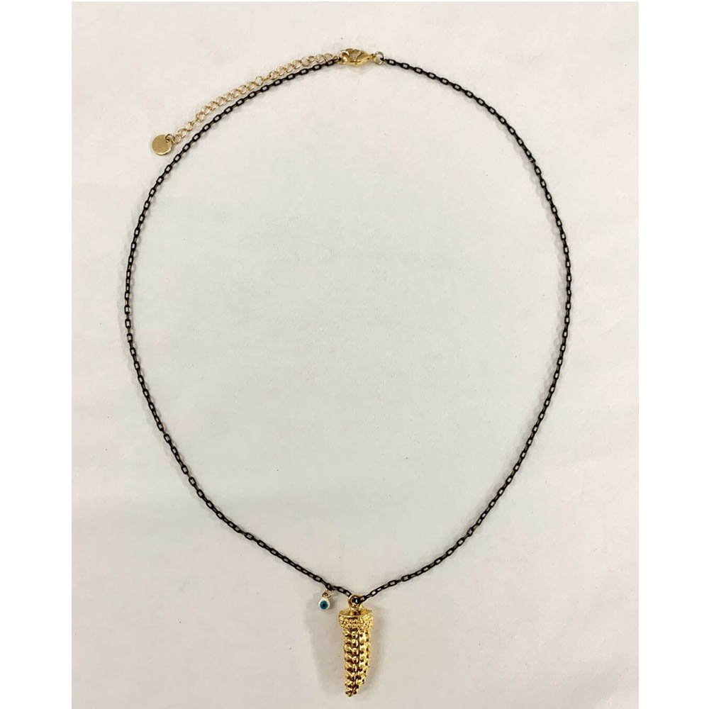 Colar Feminino Dente Texturizado e Olho Grego Preto 2