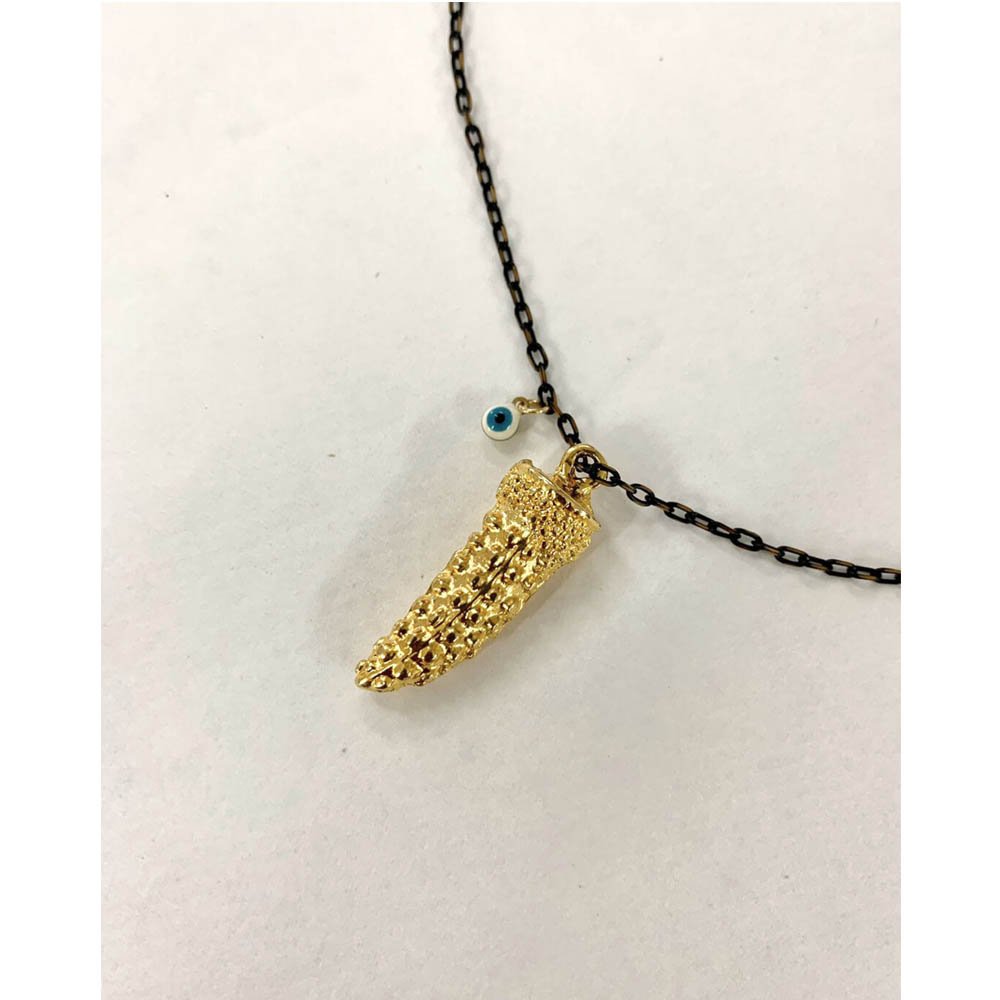 Colar Feminino Dente Texturizado e Olho Grego Preto 3