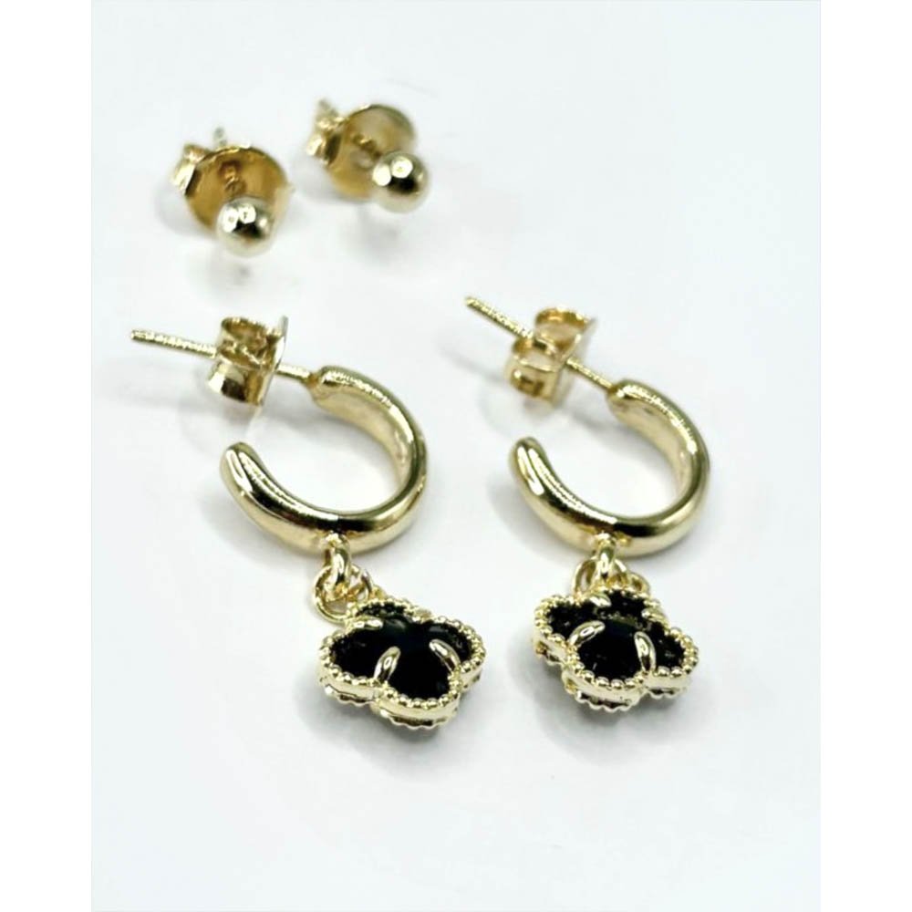 Kit Brinco Feminino Delicado Trevo Preto Dourado 2