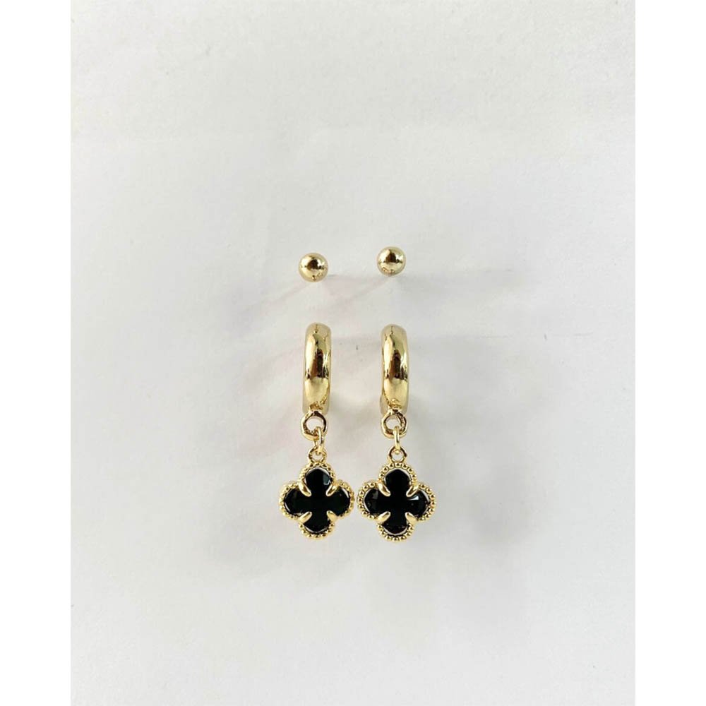 Kit Brinco Feminino Delicado Trevo Preto Dourado 3